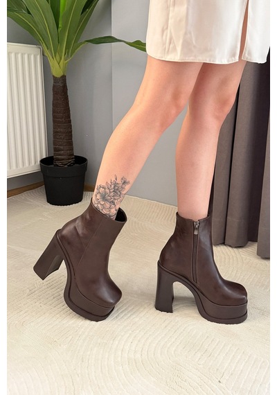 Kadın Sidney Kahve 12 Cm Platform Topuklu Fermuarlı Bot Kahverengi