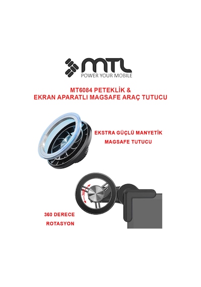 Magsafe Uyumlu 2in1 Araç İçi Telefon Güçlü Mıknatıslı Ekran Arkası Ve Havalandırma Tutucu Mt6084 Siyah