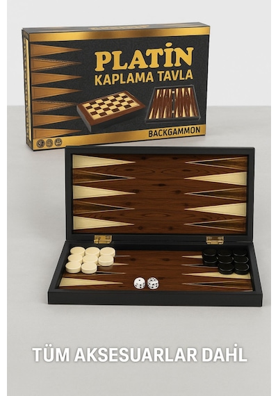 Platin Kaplama Büyük Boy Tavla Tavla & Dama 2 Si 1 Arada, Çizilmez Yüzey Set