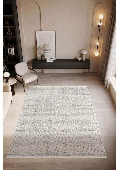 Look Black Lb002g Krem Halı Dekoratif Çizgili Modern Desen Akrilik Yumuşak Tozuaz Salon Halısı-914 Krem