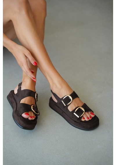Selin Shoes Lunella Çift Gold Toka Detaylı Kadın Sandalet- Acı Kahve Süet Acı Kahverengi Selin Shoes Lunella Çift Gold Toka Detaylı Kadın Sandalet- Acı Kahve Süet Acı Kahverengi