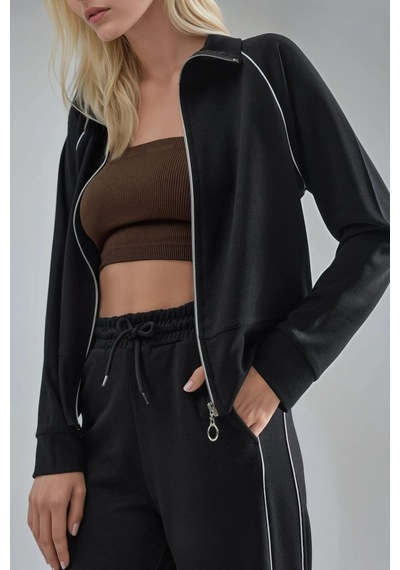 Hiccup Modal Dokulu Fermuarlı Sweatshirt & Pantolon İkili Takım Berşan Collection Siyah