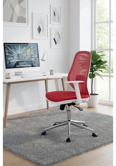 Ofisbazaar Dali Beyaz Fileli Çalışma Koltuğu Ergonomik Şef Ve Toplantı Koltuğu Kırmızı Kırmızı
