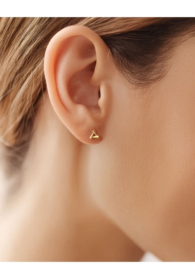 Minimalist Sade Üçgen 14 Ayar Altın Küpe
