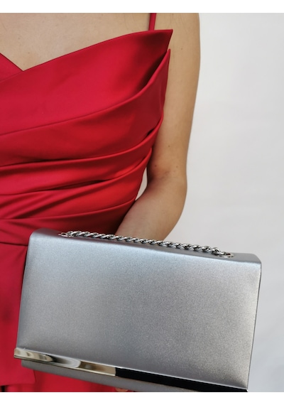 Çanta Trend Kumaş Gümüş Abiye Clutch Portföy Çanta GÜmüş