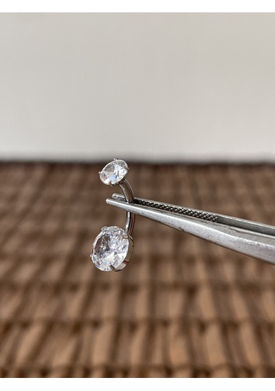 Yüksek Kalite G23 Titanium Parlak Zirkon Taşlı Gümüş Titanyum Göbek Piercingi Taş 10mm Gümüş