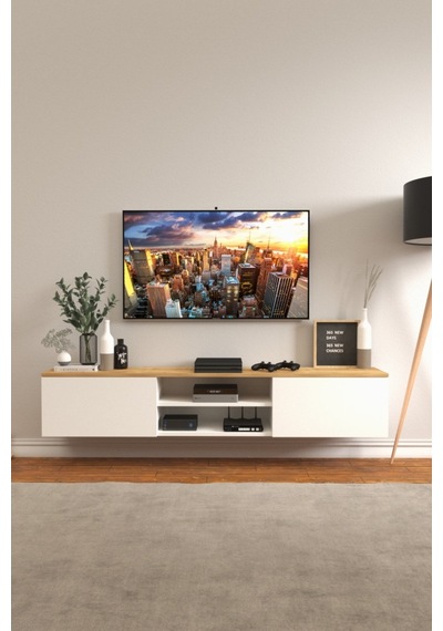 B3 Concept Nort Serisi Beyaz & Safir Meşe 2 Kapaklı Duvar Tipi Tv