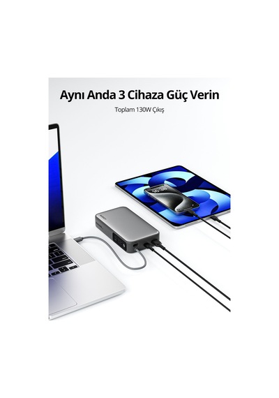 Aukey Pb-y48-gy 100w 20000 Mah Pd Destekli Dahili Type-c Kablolu Powerbank - Gri