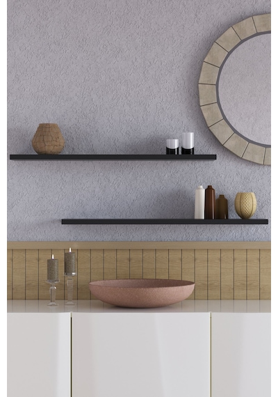 Yankı-BYEG 2li 70 cm Mat Siyah Mdf Duvar Rafı Gizli Bağlantı Kitaplık
