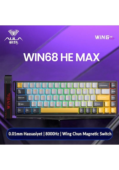 Aula Win68 He Max Manyetik Klavye Rapid Trigger Wing Chun Switch 8000hz Rgb Tkl Hot Swap Oyuncu Klavyesi Sarı