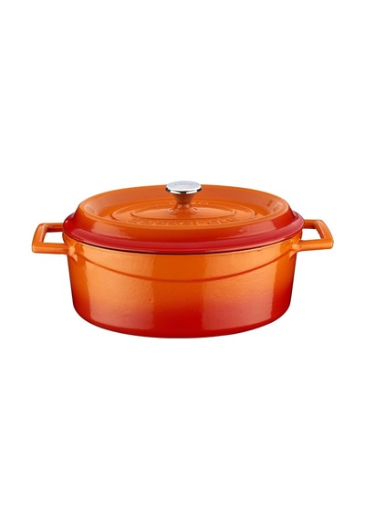 Cookware Trendy Dökme Demir Emaye Güveç Tenceresi/kızartma Tavası, Oval, 25 Cm, 3,19 L, Turuncu Diğer