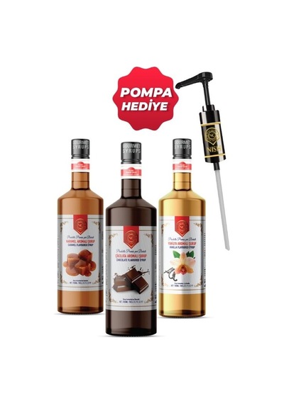 Nish Vanilya,karamel,çikolata Aromalı Şurup 3 X 700 Ml - Pet Şişe + Pompa Hediyeli