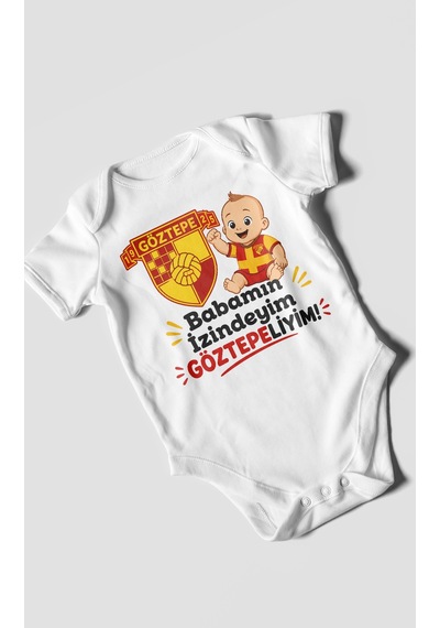 Morivokids Babamın İzindeyim Göztepeliyim Kısa Kollu Bebek Body %100 Pamuk Beyaz