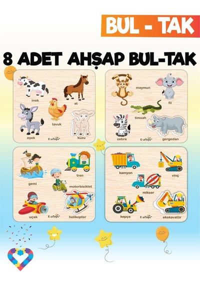 Montessori 8 Li Mega Bul Tak Seti 2 5 Yaş Ahşap Eğitici Oyuncak