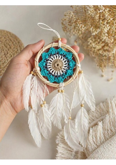 Mini Düş Kapanı Bambu Dream Catcher Bohem Duvar Süsü 9 Cm Çap 40 Cm Uzunluk El Yapımı Dekor