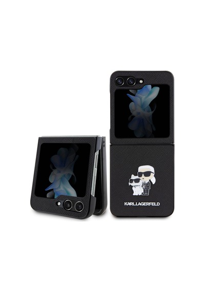 Galaxy Uyumlu Z Flip 5 Kılıf Karl Lagerfeld Lisanslı K&c Metal Logolu Saffiano Kapak Siyah
