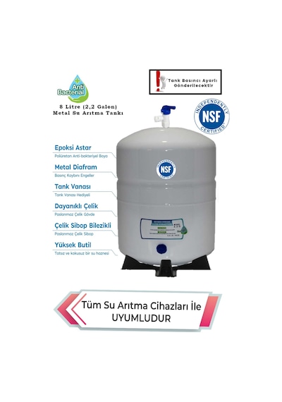 İhlas,philips,bosch Su Arıtma Cihazı Uyumlu 2,2 8 Litre Metal Tank Nsf'li