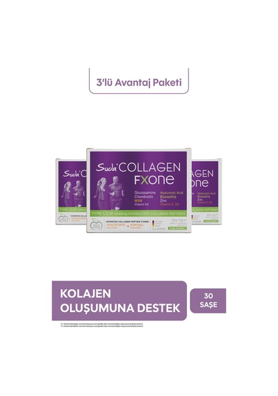 Suda Collagen Fxone Hidrolize Kolajen,glukozamin,vitamin C,msm,boswella,eklem- Kemik Elma Aromalı 30saşe X3 Adet