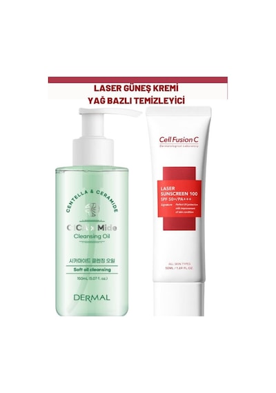 Cell Fusion C Laser Güneş Kremi SPF50+ 50 ML + Dermal Cica X Mide Cleanser Oil 150 ML