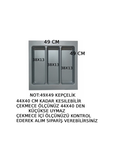 49x49 Cm Çekmece İçi Gri Kepçelik Organizer 44x40 Cm Kesilebilir Gri
