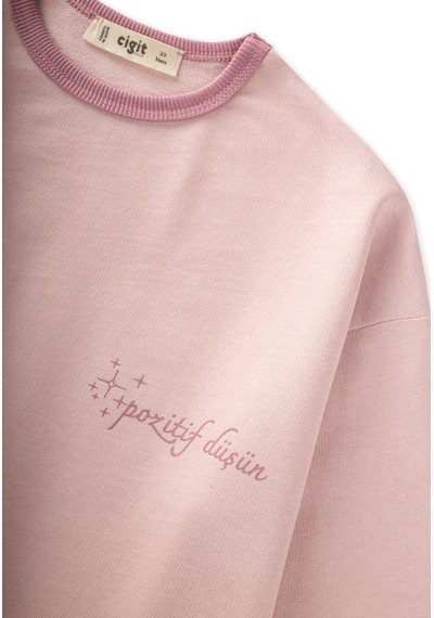 Cigit Geniş Kesim Mevsimlik Uzun Kollu T-shirt 2-8 Yaş Pudra Pembe