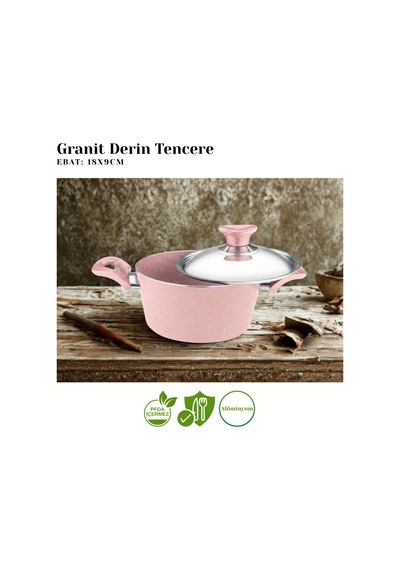 12 Parça Granit Set Çelik Kapak - Pembe Pembe