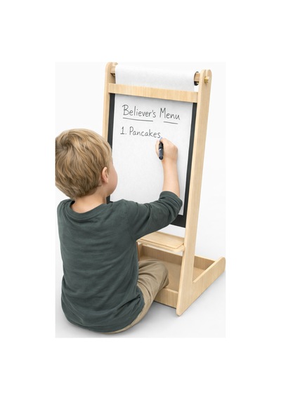 Doğal Ahşap Rulo Kağıtlı Çizim Tahtası Montessori Uyumlu Eğitici Kafe, Ofis, Çocuk Kolay Kurulum Krem