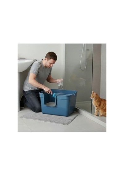 Tanos Yarı Açık Kedi Tuvaleti 54x40x32 - Mavi Açık Bej