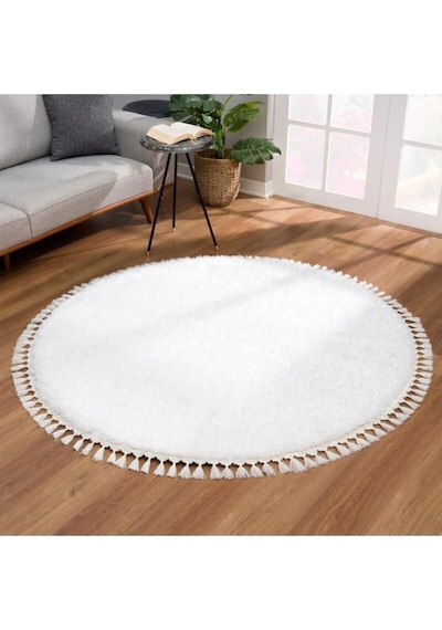 Valeryhome Vl Comfort Peluş Halı Beyaz Düz Saçaklı Beyaz Yuvarlak