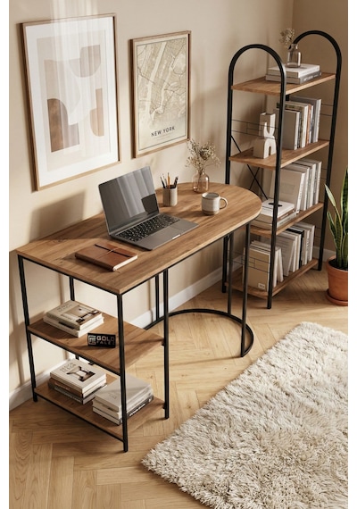Reyo Falez Çalışma Masası Ve Kitaplık Seti Metal Ayaklı,minimalist Tasarım,geniş Masa Alanı,çok Raflı Atlantik Çam Reyo Falez Çalışma Masası Ve Kitaplık Seti Metal Ayaklı,minimalist Tasarım,geniş Masa Alanı,çok Raflı Atlantik Çam