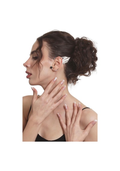 Kadın Gümüş Renk Lak Kaplama Taşlı Yaprak Stilizesi Sol Kulak Earcuff & Kıkırdak Küpe Çok Renkli