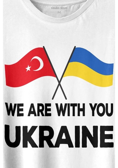 We Are With You Ukraine Ukrayna Türkiye Dostluk Beyaz Baskılı Tişört Unisex T-shirt 001 We Are With You Ukraine Ukrayna Türkiye Dostluk Beyaz Baskılı Tişört Unisex T-shirt 001