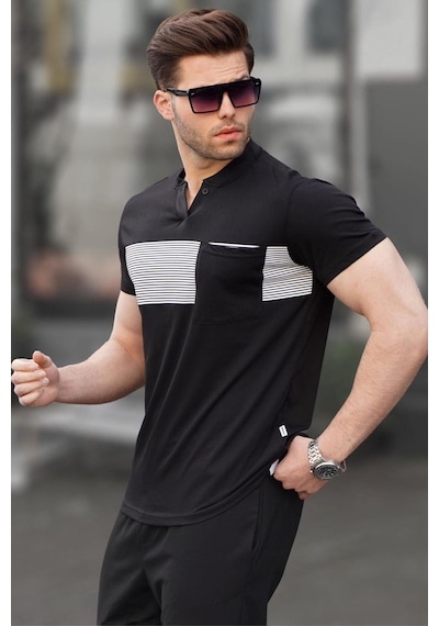 Madmext Siyah Cep Detaylı Regular Fit Erkek Tişört 6094 Siyah