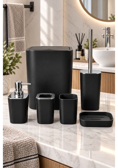 Velvet 6 Parça Banyo Seti Siyah