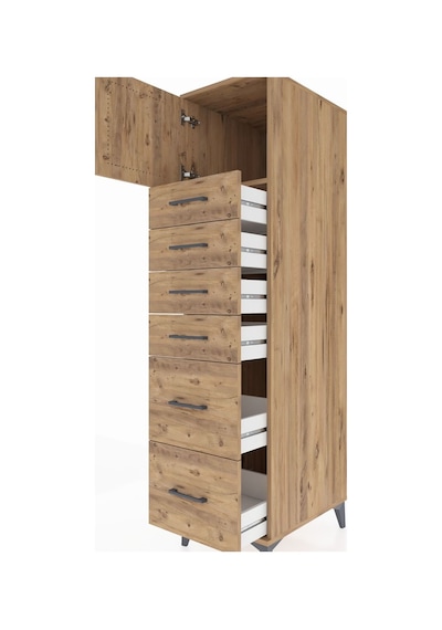 Kronos Dolap Tek Raflı 6 Çekmeceli Tek Kapaklı 44x59x182 Çam-çam Çam