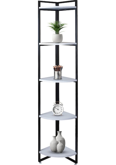 Dekoratif Köşe Rafı 5 Raflı Metal Ve Ahşap Kitaplık Çiçeklik Saksılık 200x31 Cm