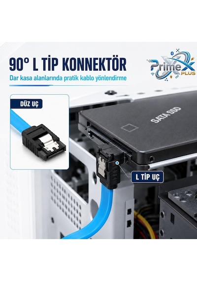 Primex Px-1478 Sata To Sata 3.0 Data Kablosu, 0.5 Metre Hdd Ssd Dvd Sürücü Bağlantı Kablosu, Sata Iıı 6gbps Uyumlu Harddisk Ssd Veri Aktarım Kablosu, Pc Masaüstü Bilgisayar İçin Sata Kablo