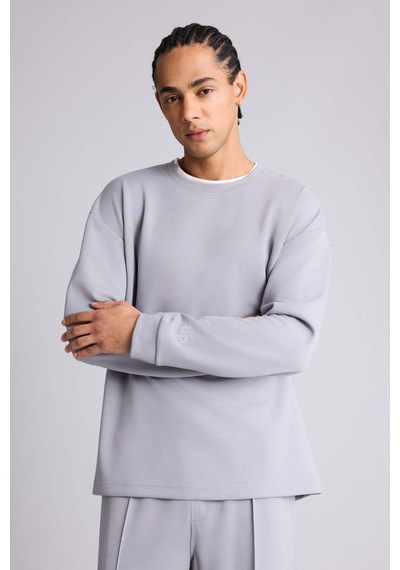 Defacto Boxy Fıt Skuba Dalgıç Kumaş Sweatshirt G6288ax25wngr445 Gri-gr445