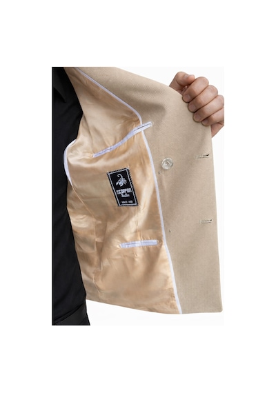 Plus Scorpion Erkek Kruvaze Blazer Ceket Slim Fit Premium Dokulu Şık Klasik Ceket Bej
