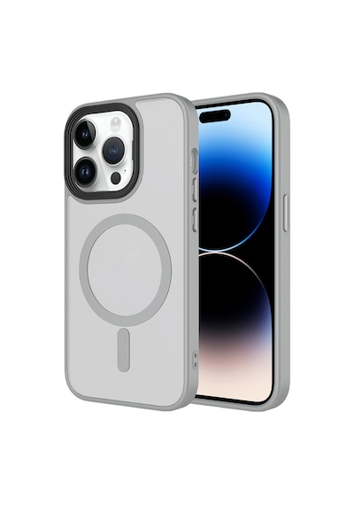 Apple Uyumlu iPhone 14 Pro Kılıf Mat Arka Yüzey Wireless Şarj Özellikli Kapak Flet M-safe Gri