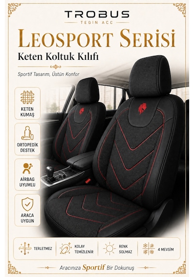 Mitsubishi Space Star 2013-2018 Uyumlu Leosport Serisi Siyah Kırmızı Oto Koltuk Kılıfı