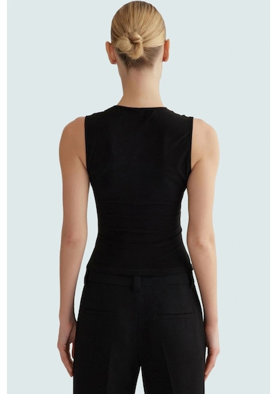 Frm Polyester Elastan Sandy Örme Büstiyer V Yaka Fitted Yazlık Kalite siyah