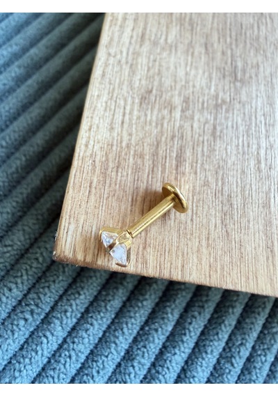 %100 316 L Cerrahi Çelik Kalp Taşlı Helix Tragus Kıkırdak Çelik Piercing 6 Mm Altın