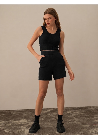 Xint Siyah Doğal Yün Dokulu Regular Fit Şort 850944