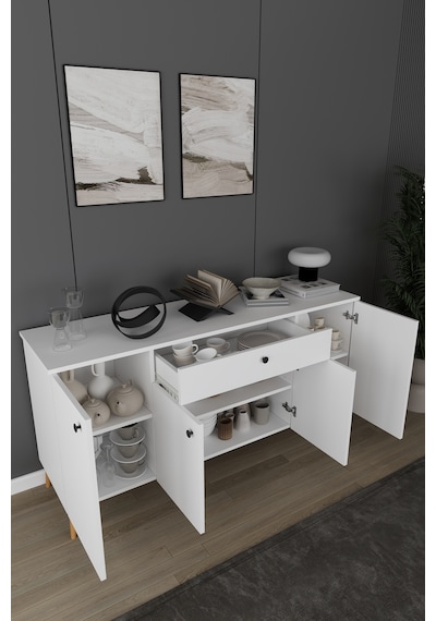 Lüks Yemek Odası Takımı 3 Parça %100 Mdf Konsol Yemek Masası Tv Ünitesi Yt01 Beyaz