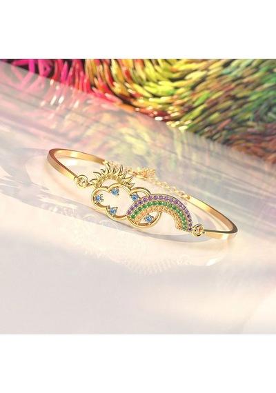 İndigo Takı Renkli Gökkuşağı Altın Kaplama Gümüş Bileklik