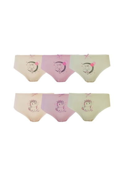 Tekkaplan 6Lı Kız Çocuk Baskılı Renkli Külot Pamuklu Likralı Slip
