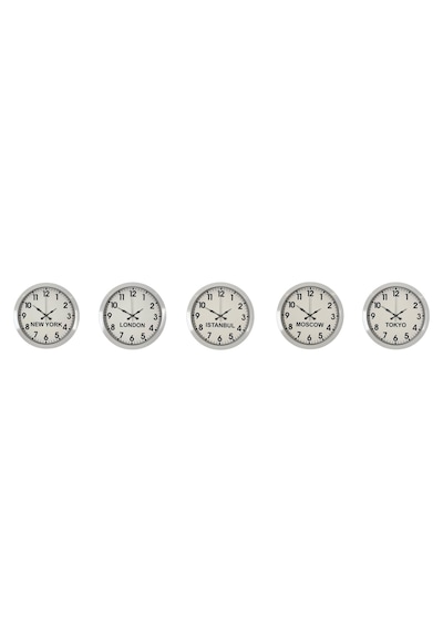 Beyaz Premium Tasarım 36 Cm Metal Dünya Saatleri 5 Li Set