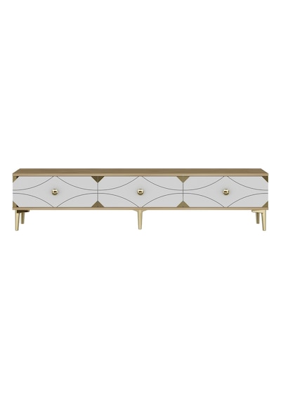 Tsa1897dbg - Alfa Tsa180 Tv Stand, Tv Sehpası Ve Tv Ünitesi Safirmeşe - Beyaz - Gold 180cm