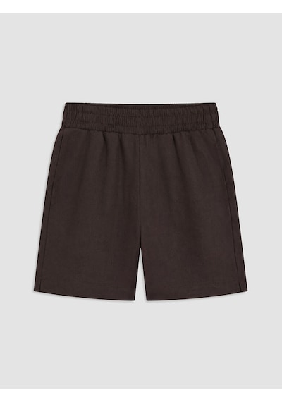 Lcw Comfort Kahverengi Beli Lastikli %100 Keten Kadın Şort